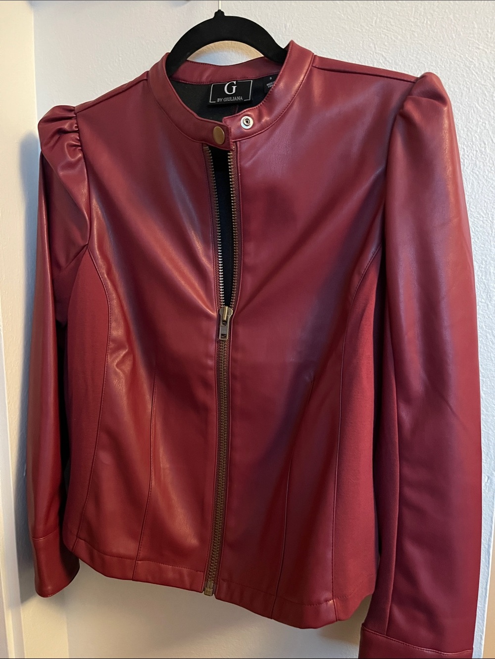 G by Giuliana Women's Wine Red Faux Leather Moto Jacket